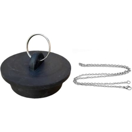 Vattenblockerande diskbänksplugg i gummi, med hängande ring, lämplig för kök, badrum, badkar, handfat - Svart