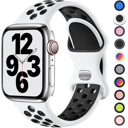 Hvit/Svart 2 stk. Sport Band Kompatibel med Apple Watch Band 44mm 42mm 45mm, Pustende Silikon Dobbel Hullspenne Rem, for iWatch Series 7 6 5 4 3