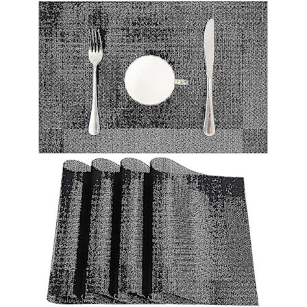 Sett med 10 Vaskbare Sklisikre PVC Flettede Bordmatter for Spisestue Bordmatter Svart 45cm * 30cm Festival