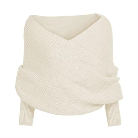 Stickad Damtröja Halsduk Wrap - Vintervarm Vit