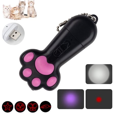 1 stk. sort, ca. 92*47*18mm kattepegepind, interaktivt LED-kattelegetøj 5 i 1 justerbart mønster, USB genopladeligt rødt LED-lyslegetøj til katte- og 