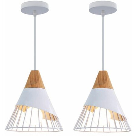 Sæt med 2 kreative nordiske vedhæng Pendel Lampeskærm Badminton Metal E27 til soveværelse Køkken Bar Hvid - Hvid