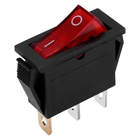 [LCS] Vippebryter PÅ AV Lysende Bipolar 28x10mm 250V 15A RØD 3 Terminaler