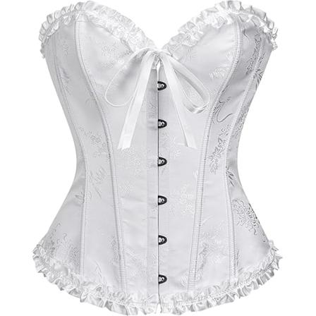 Kvinnors Overbust Sweetheart Snörning Plastben Korsett Bustier Lingerie Topp, Vit L