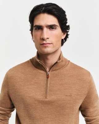 GANT - Genser i merinoull med half-zip til herre dk sand melange