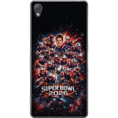 Yhteensopiva Puhelinkuori Sony Xperia Z3 Super Bowl 2026 juliste, jossa New England Patriots ja NFL-mestaruuspalkinto räjähtävän urheilullisessa suunn