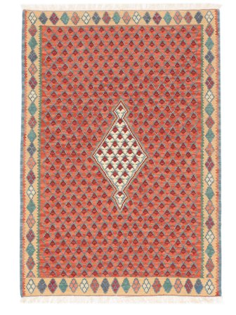 Tessuto A Mano Kilim Senneh Fine Tappeto 105X149 Persiano Di Lana Marrone/Rosso Scuro Piccolo