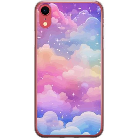 Kompatibelt Mobildeksel til Apple iPhone XR Søt enhjørning med regnbuefarget hår mot en stjernebelagt pastellbakgrunn i kawaii-stil