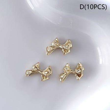 10 STK Legering Bownot Nails Art Dekoration Sliver Gold Nail Charms D