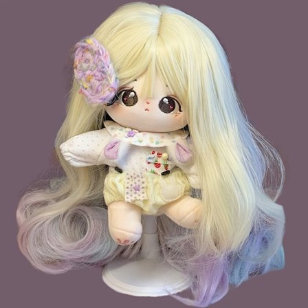 20 cm universell parykk med fargerik gradient, med pannelugg og lange krøller, perfekt for søte flettede frisyrer laget av høytemperaturfibre.