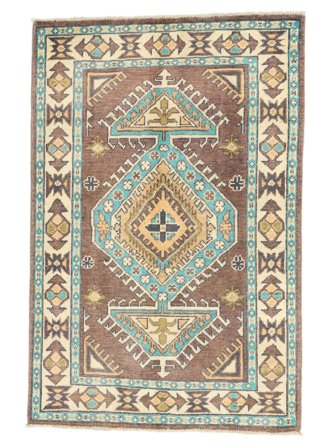 Kazak Fine Rug 83X123 Brown/Green Wool, Afghanistan