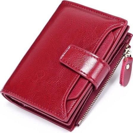 Slank lommebok i ekte skinn for kvinner i rød - RFID-blokkering - 14 kortspor - 2 seddelrom