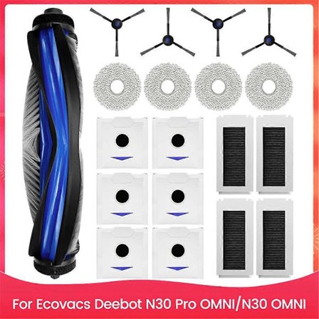 Til N30 Pro OMNI/N30 OMNI robotstøvsuger, hovedsidebørste Hepa-filtre moppeklud støvposer
