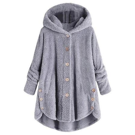 Damjacka Modeknapp Fluffig Ull Huvjacka Lös Vintervärme Plus Size Light grey S