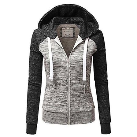Hoodies för kvinnor Färgblock Huvtröja Basic Dragkedja Jersey Jacka Långärmad Topp Med Ficka Plus Storlek