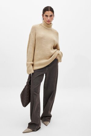 NA-KD - Strikket lang genser med turtleneck - Kraftig strikket gensere - Beige - S