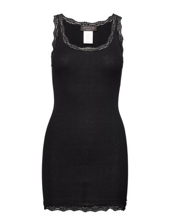 Silk Top Long W/Vintage Lace Black Rosemunde