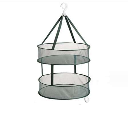 Vaatteiden verkko kaksinkertainen vaatekori, verkkokassi taittuva teline koukku-tyyppi vaateripustin, tummanvihreä