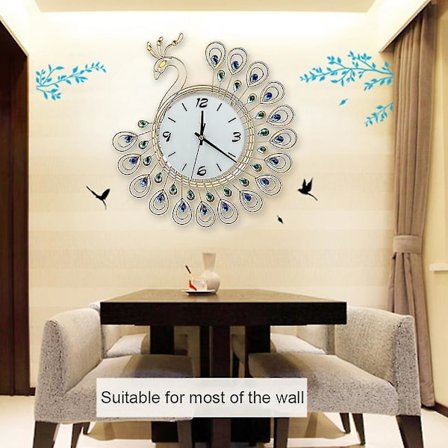 Luovu Peacock Wrought Iron Seinäkello Super Hiljainen