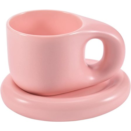 Keramisk Kaffe Chubby Kop med Underkop Sæt, Kreativ Sød Fed Håndtag Kop med Underkop til Kontor og Hjem