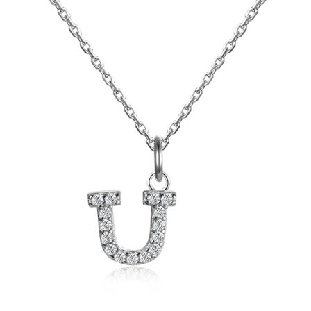 AZ 26 Bokstäver Äkta Sterling Silver Hängsmycke Halsband för Kvinnor Kedja Smycken 925 Glänsande Cubic Zirconia Älskare Bekännelser Gåvor