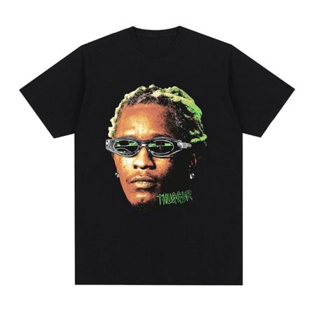 Rapper Young Thug Grafisk T-shirt Herr Kvinnor Mode Hip Hop Vintage T-shirt Q06043 Black S
