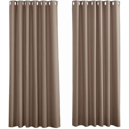 Lämpöä eristävät pimennysverhot, taupenväriset purjerenkaalliset olohuoneen verhot, eristetyt kylmää vastaan, valoa estävät parempaan uneen, 2x L 107 