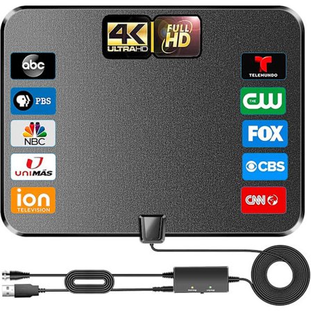 1800+ mailin pitkän kantaman digitaalinen TV-antenni Smart TV:lle, 2025 päivitetty TV-antenni sisätiloihin vahvistimella 360° vastaanotto, HD TV-