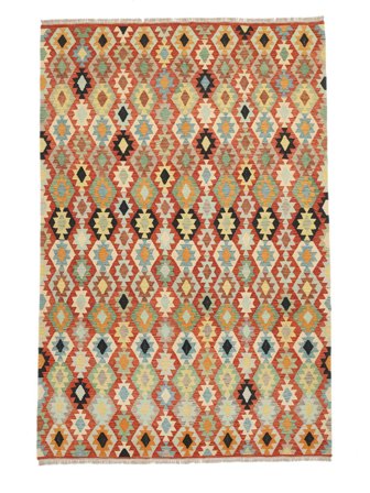 Orientalisk Kelim Afghan Old Style Matta 207X309 Mörkröd/Gul Ull, Afghanistan