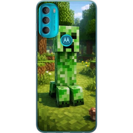 Kompatibelt Mobilskal till Motorola Motorola Moto G71 5G Block-baserad Creeper-figur i en grön pixell värld, ikonisk spelillustration för barnrum,