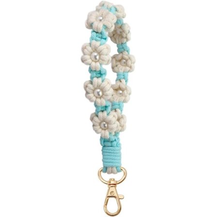 Makrame nøkkelring Håndlaget håndledds nøkkelring Håndleddsbånd for nøkler Søt blomst nøkkelring Nøkkelkjede for kvinner