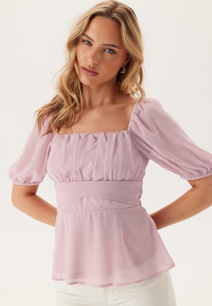 BUBBLEROOM Square Neck S/S Georgette Blouse Light pink 34