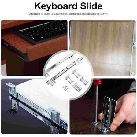 Tangentbordslåda för skrivbord, skena, skrivbordsbricka, glidskena, justerbar sidomontering i stål, passar under skrivbord, datorskridskena_yux