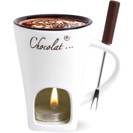 Mini Sød Fondue Kop, Keramisk Kaffevarmekrus, Bærbar Chokoladesmeltekop med Gaffel til Ost, Fantastisk til Voksne/Børn til Camping/Date (Hvid)