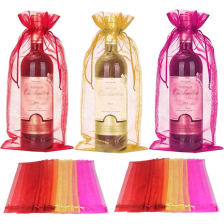 30 stk 750 ml rødvin Organza vinflaskepose - 14 x 37 CM Tricolor (med y