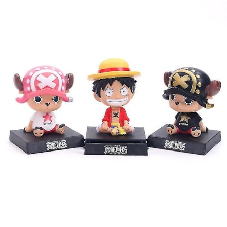 Xdkj 3 stk. One Piece Luffy Chopper Stråhat Bil Dekoration Rystende Hoved Figur Model