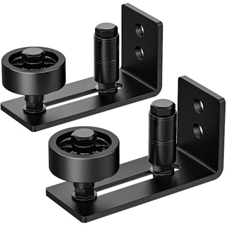 2-pak Bundstyr til skydedør i lade, justerbar gulvstyr til ladeport (2 ruller), plan bund, lydløs, sort