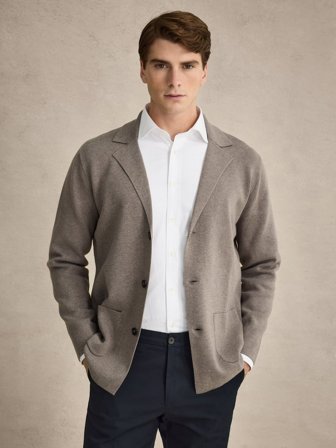 John Henric Men's Taupe Stricksakko Regular Fit Size XS