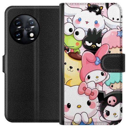 Kompatibelt Lommeboketui til OnePlus 11R Tett mønster av søte figurer med store øyne i ulike farger og uttrykk med LABUBU-tekst