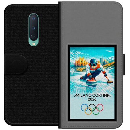Yhteensopiva Lompakkokotelo OnePlus 8 Jääkiekkoilukuva, jossa pelaajat liikkuvat jäällä, Milano Cortina 2026, Milanin maamerkit ja olympialaisten renk