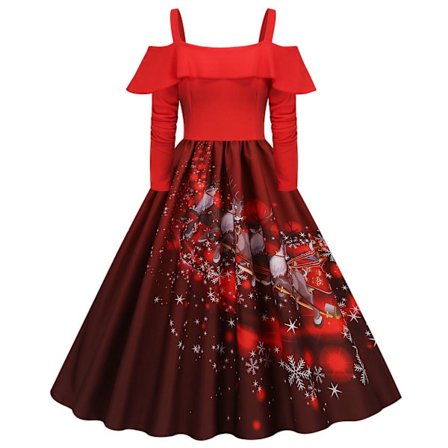 Vinterjulklänning för kvinnor, Fashion Ladies Vintage Julpartyklänning