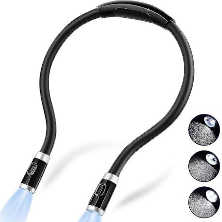 Ladattava LED-kirjavalo, kaulaan asetettava lukuvalo sängyssä lukemiseen, kädet vapaana, erittäin joustava, 3 säädettävää kirkkaustasoa