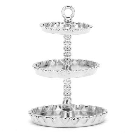 1 12 Dukkehus Sølv 3-lags Cupcake Stativ Miniatyr Kakestativ Desserttårn Tilbehør