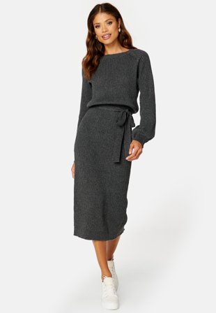 BUBBLEROOM Round Neck Rib Knitted Midi Dress Klær