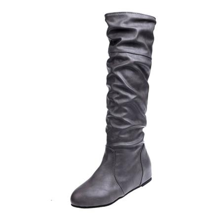 Damveckade Stretchiga Vinterskor Rund Tå Slouchy Flat Boot