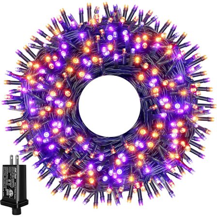 Halloween-lys udendørs, 300 LED 100FT orange og lilla med 8 tilstande timer, plug-in Halloween-lyskæder til indendørs udendørs husgård