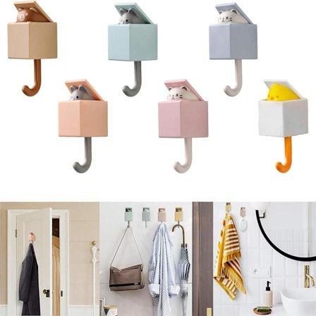 6-pak selvklæbende vægkroge, kraftige - Håndklæde-, frakke-, hat-, taske- og nøgleophæng til dør- og vægmontering