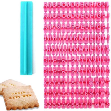 1 sæt med 150 alfabetkage-stempler, med små og store bogstaver