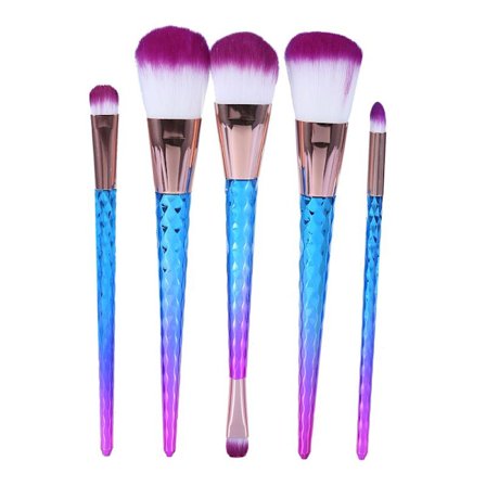 5-pack Färgglada Makeupborstar - Puder, Foundation, Rouge, Contour - Kosmetisk Verktygssats