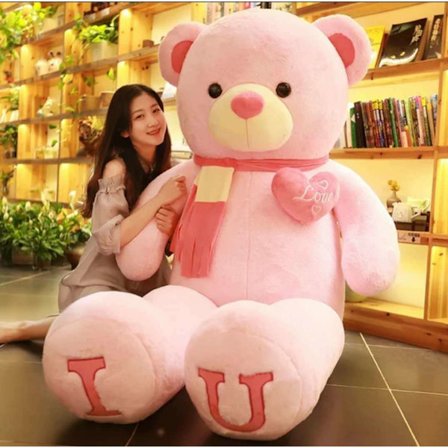 Stor Bamse Teddybjørn Gigantisk Teddybjørn Store Myke Plysjleker 80cm/100cm Nytt IU Skjerf Bjørn (Rosa Hvit)-XF10- IU Skjerf Bjørn (Rosa Hvit)